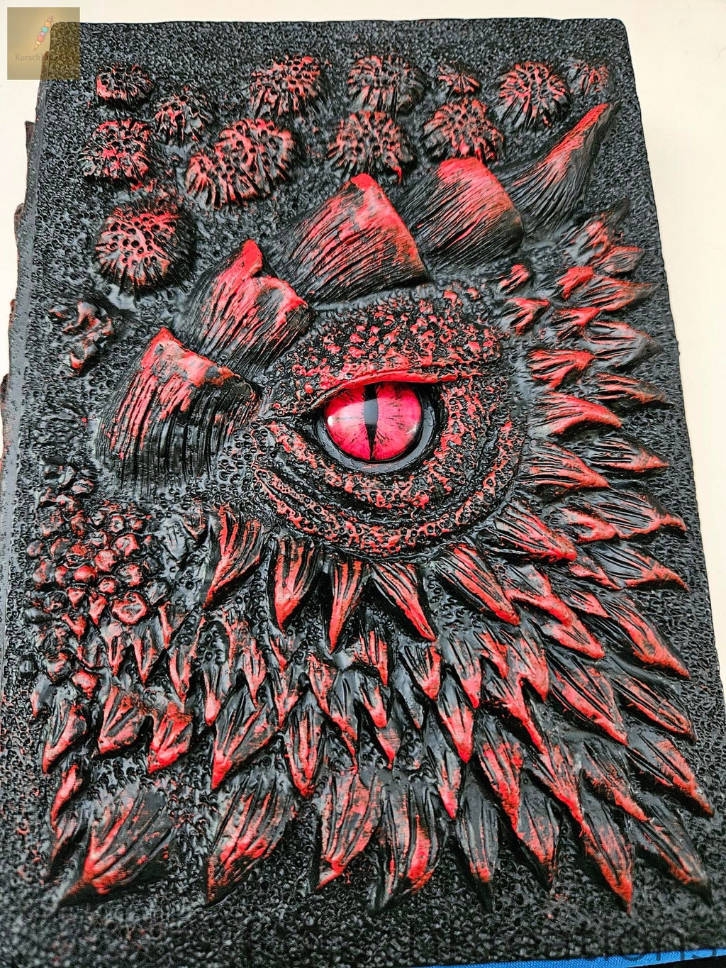 Dragon Eye Handcrafted Journal – Black & Red Sculpted Fantasy Notebook