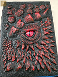 Dragon Eye Handcrafted Journal – Black & Red Sculpted Fantasy Notebook